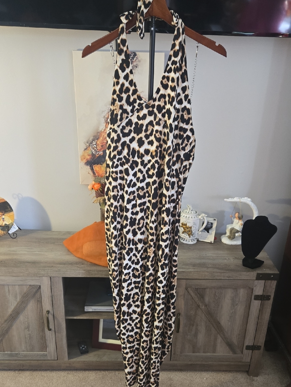 No Boundaries Cream and Gray Leopard-Print Dress